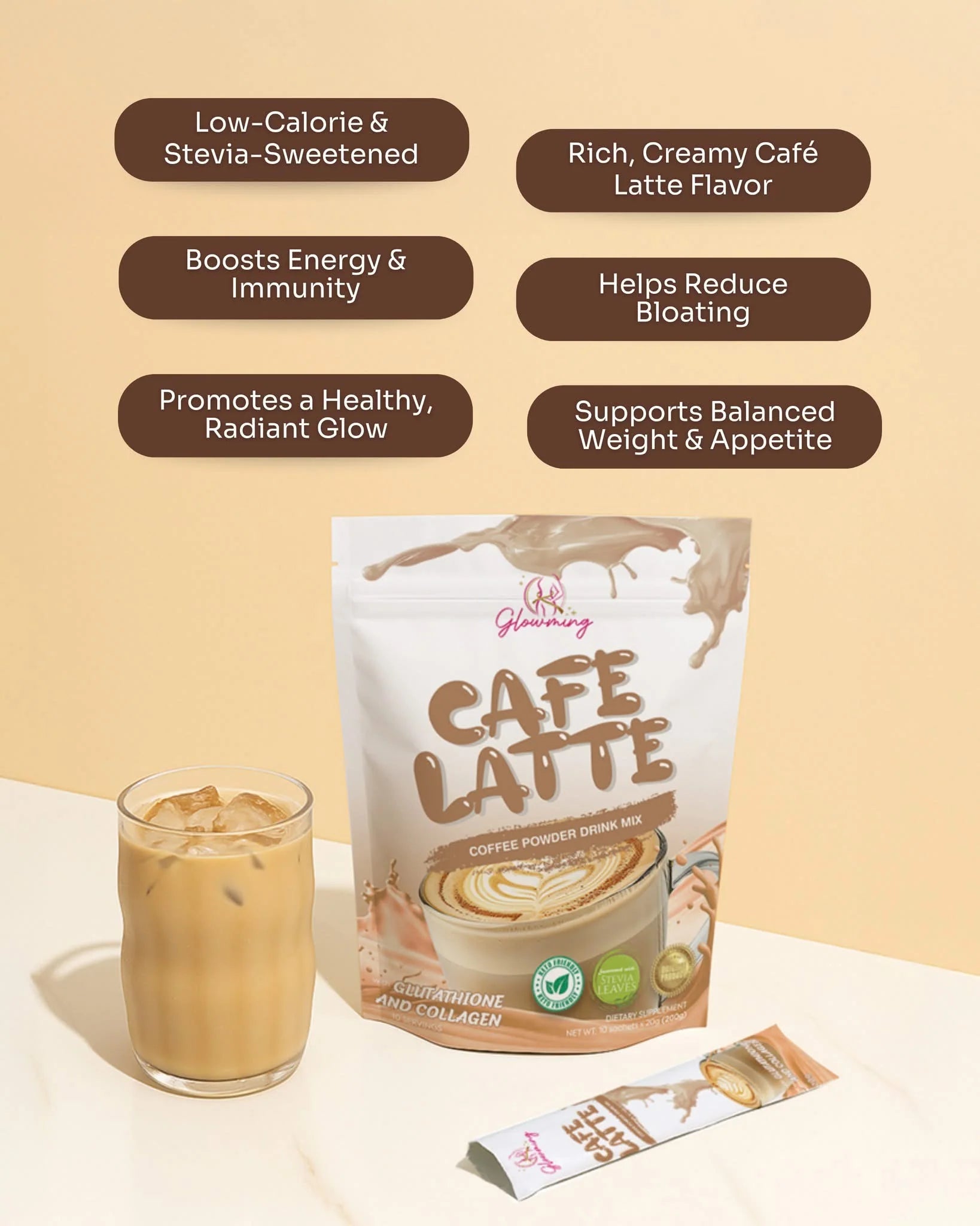 Glowming Cafe Latte Powder Drink Mix - 10 Servings